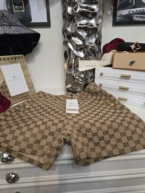 Gucci Beige GG Supreme Logo Knit Shorts